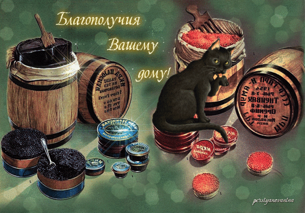 Открытка Новоселье - Икра и кот: Новогодняя открытка с поздравлением | Красивая открытка #12