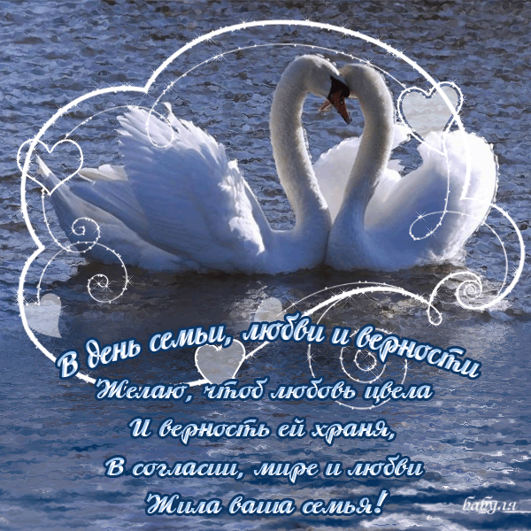 Открытка Открытки с днем семьи, любви и верности - Открытка "Лебеди": Символ любви и верности | Красивая открытка #1