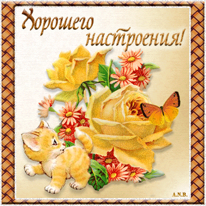 Открытка хорошего настроения - Открытка с котенком и цветами | Красивая открытка #126