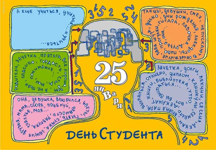 Открытка День студента - День Студента: Открытка с надписью и рисунком | Красивая открытка #129