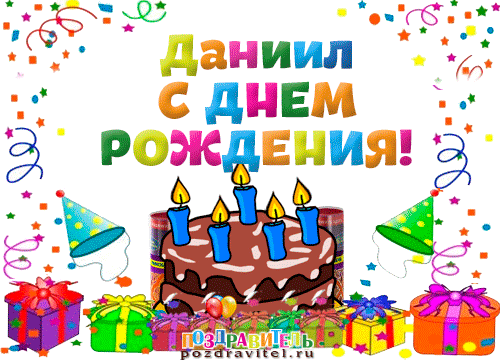Открытка Открытки с именем Даниил/Данил - Открытка с Днем Рождения: торт, свечи, подарки | Красивая открытка #199