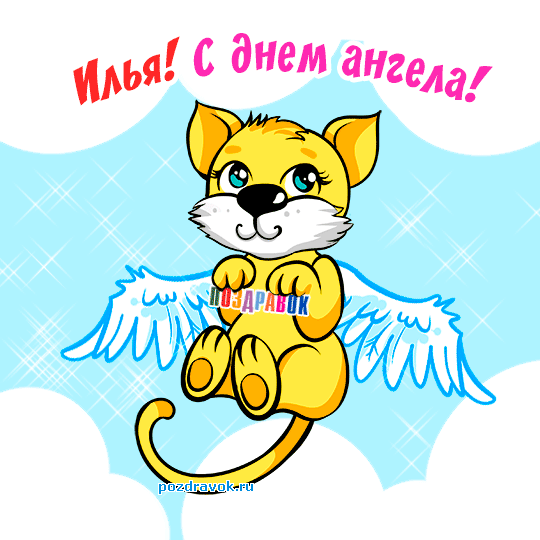 Открытка Открытки с именем Илья - Открытка с ангелом: милый желтый котенок с крыльями | Красивая открытка #146