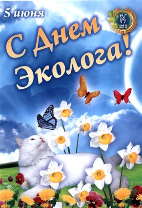 Открытка День эколога - Открытка с котенком и нарциссами | Красивая открытка #47