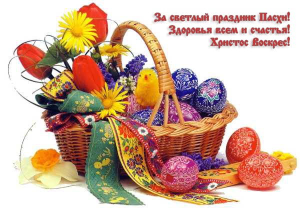 Открытка открытки на пасху  - Открытка с Пасхой: Плетёная корзина, цветы и яйца | Красивая открытка #7