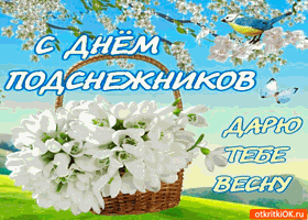 Открытка Открытки с днем подснежника - Открытка: Цветы в корзине на лугу | Красивая открытка #1