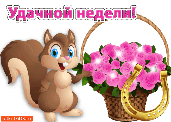 Открытка Удачи - Белка с подковой и цветами: открытка с сюрпризом | Красивая открытка #73