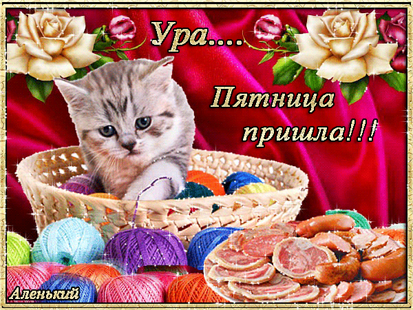 Открытка Открытки на пятницу - Котенок в корзине с клубками: милая открытка | Красивая открытка #251