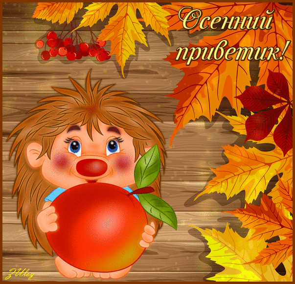 Открытка осенний привет - Ежик с яблоком на осенней полянке - открытка | Красивая открытка #25