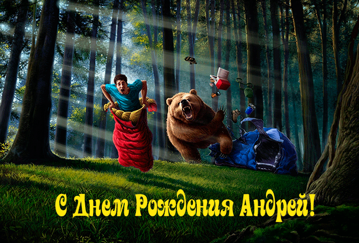 Открытка открытки с именем Андрей - Бегство от медведя: смешная открытка с днем рождения | Красивая открытка #68
