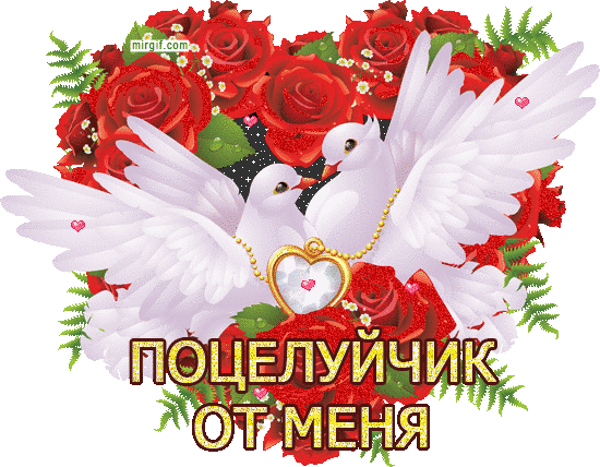 Открытка Целую - Анимированная открытка: голуби, розы, сердце | Красивая открытка #12