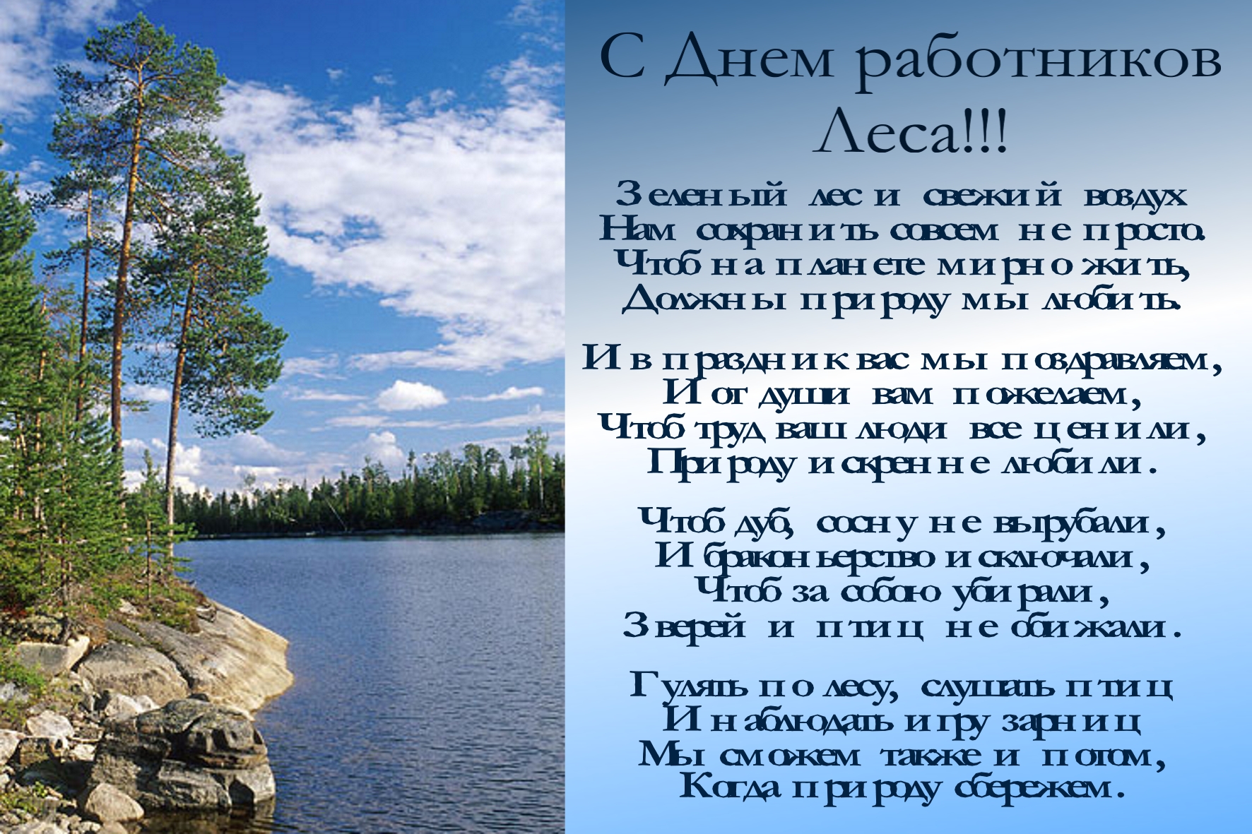 Открытка Открытки с днем работников леса - Открытка с природой: лес, озеро, солнце  Поздравления | Красивая открытка #14