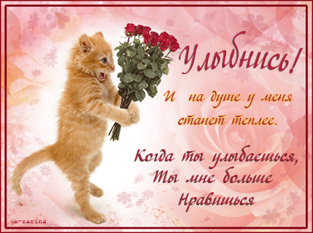 Открытка Улыбнись - Открытка с котенком и розами: С Днем рождения! | Красивая открытка #232