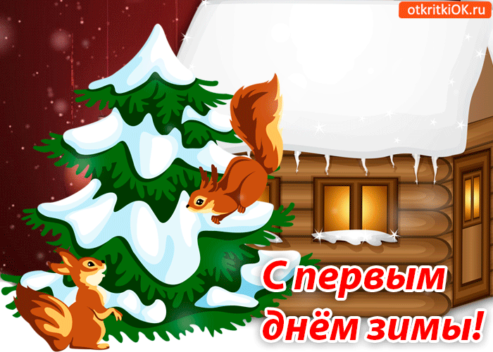 Открытка Первый день зимы - Белка на заснеженной ели: открытка с Новым годом | Красивая открытка #17