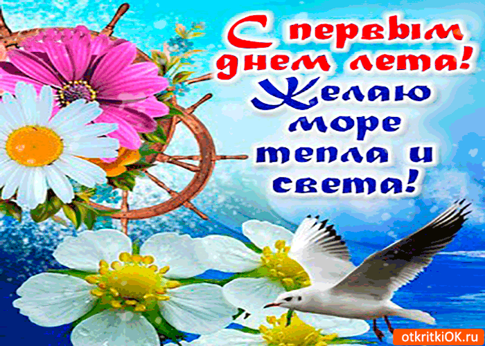 Открытка открытки с первым днем лета  - Открытка: Цветы, птица и море | Красивая открытка #4