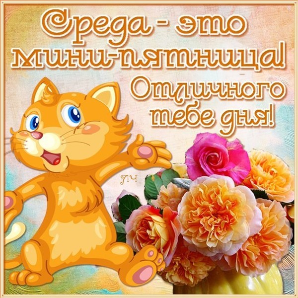 Открытка Открытки на среду - Открытка с котенком и розами | Красивая открытка #137