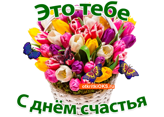Открытка Открытки с Международным Днем Счастья - Открытка: Цветы в корзине, бабочки. С днем рождения! | Красивая открытка #10