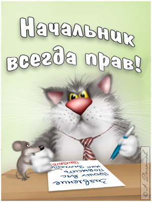 Открытка День босса - Котик-начальник с мышью: смешная открытка для коллег | Красивая открытка #65