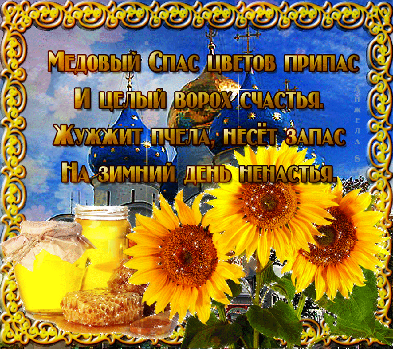 Открытка Медовый спас - Открытка с подсолнухами и медом | Красивая открытка #379