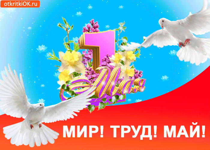 Открытка 1 мая - Открытка с голубями, цветами и цифрой 5 | Красивая открытка #97
