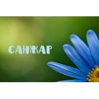 Открытка Открытки с именем Санжар - Голубой цветок на зелёном фоне | Красивая открытка #12