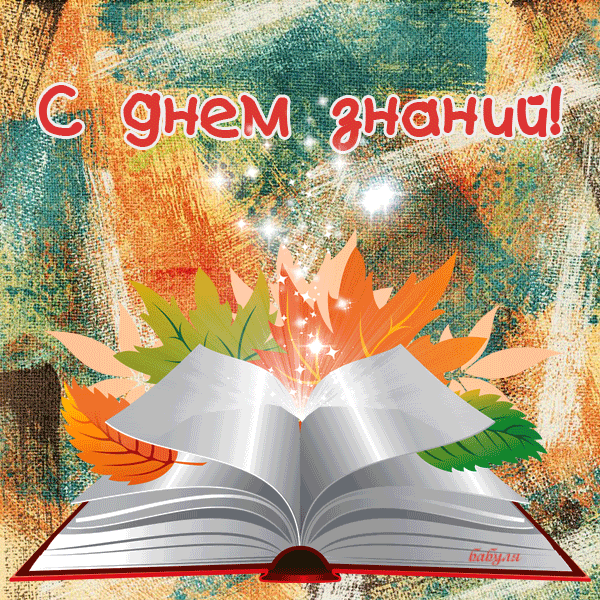 Открытка День знаний - Открытка с книгой и осенними листьями | Красивая открытка #144