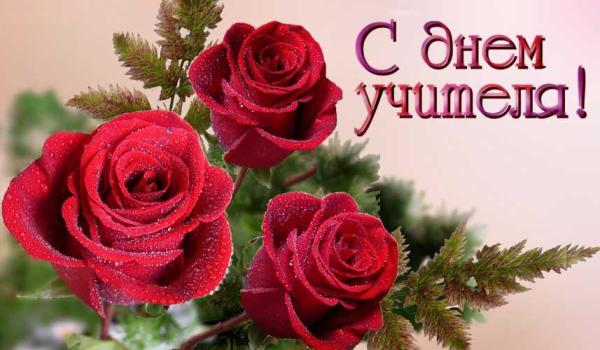 Открытка открытки на день учителя  - Красивые красные розы на открытке | Красивая открытка #21