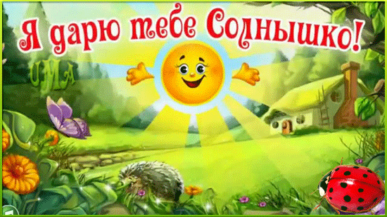 Открытка Открытки с солнышком - Открытка с солнцем, ежиком, божьей коровкой и домиком | Красивая открытка #17