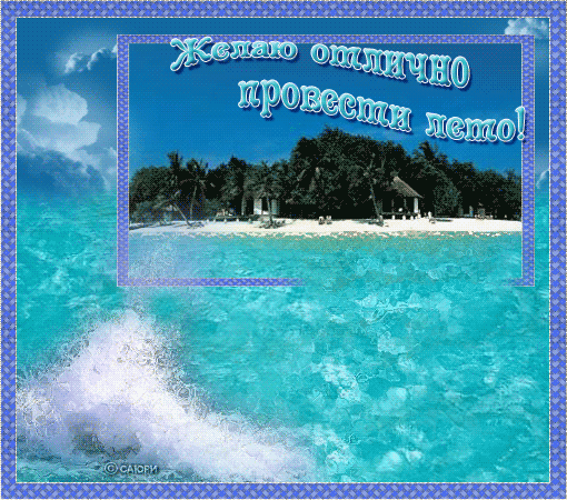 Открытка С дельфинами - Открытка: Бирюзовый пляж с волнами и пальмами | Красивая открытка #17