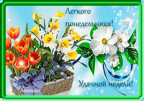 Открытка Открытки на понедельник - Открытка: Красные тюльпаны и белые цветы в корзине | Красивая открытка #83