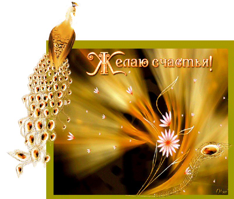 Открытка Желаю счастья - Открытка с павлином и цветами | Красивая открытка #46
