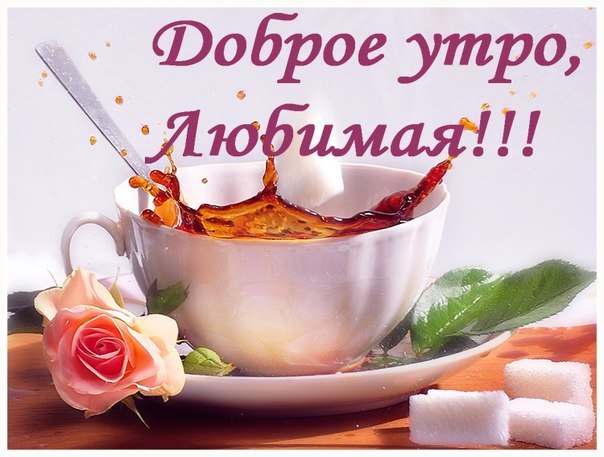 Открытка Доброе утро - Открытка с чашкой кофе, розой и сахаром | Красивая открытка #356