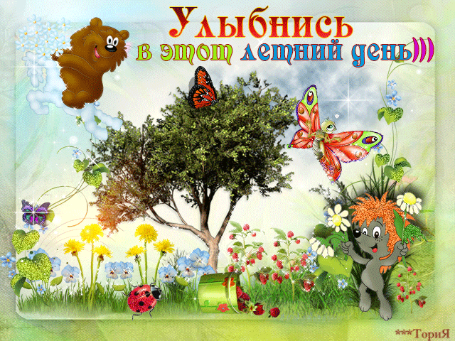 Открытка Открытки летняя пора - Открытка: милый котенок, цветы, бабочки, природа | Красивая открытка #50