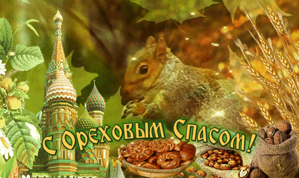 Открытка Ореховый спас - Открытка с белкой и орехами: поздравления с праздником | Красивая открытка #134