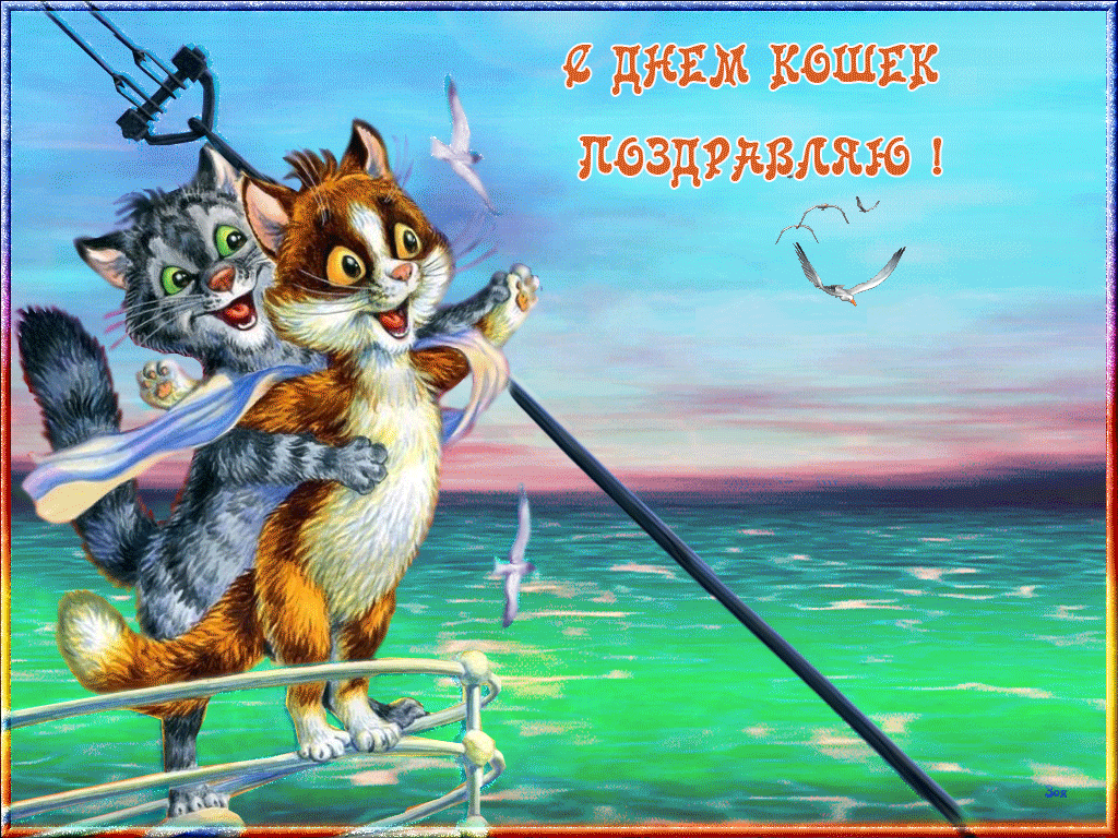 Открытка День Кошек - Котенок на фоне моря, открытка | Красивая открытка #42
