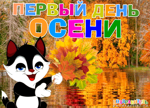 Открытка Первый день осени - Открытка с котенком и осенними листьями | Красивая открытка #32