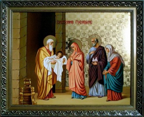Открытка Открытки на Сретение Господне  - Рождение Христа: Икона с младенцем и старцами | Красивая открытка #122