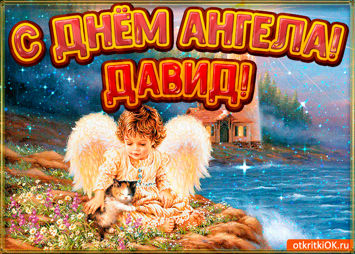 Открытка открытки с именем Давид - Ангел с котенком на природе: открытка с добрым посланием | Красивая открытка #67