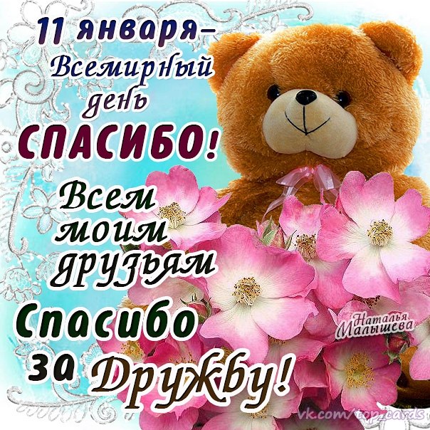 Открытка Открытки с днем спасибо - Открытка с мишкой и розовыми цветами | Красивая открытка #56