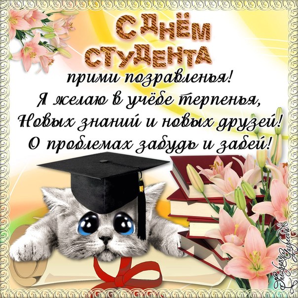Открытка открытки на день студента  - Поздравления с выпуском: котенок в шапочке | Красивая открытка #10