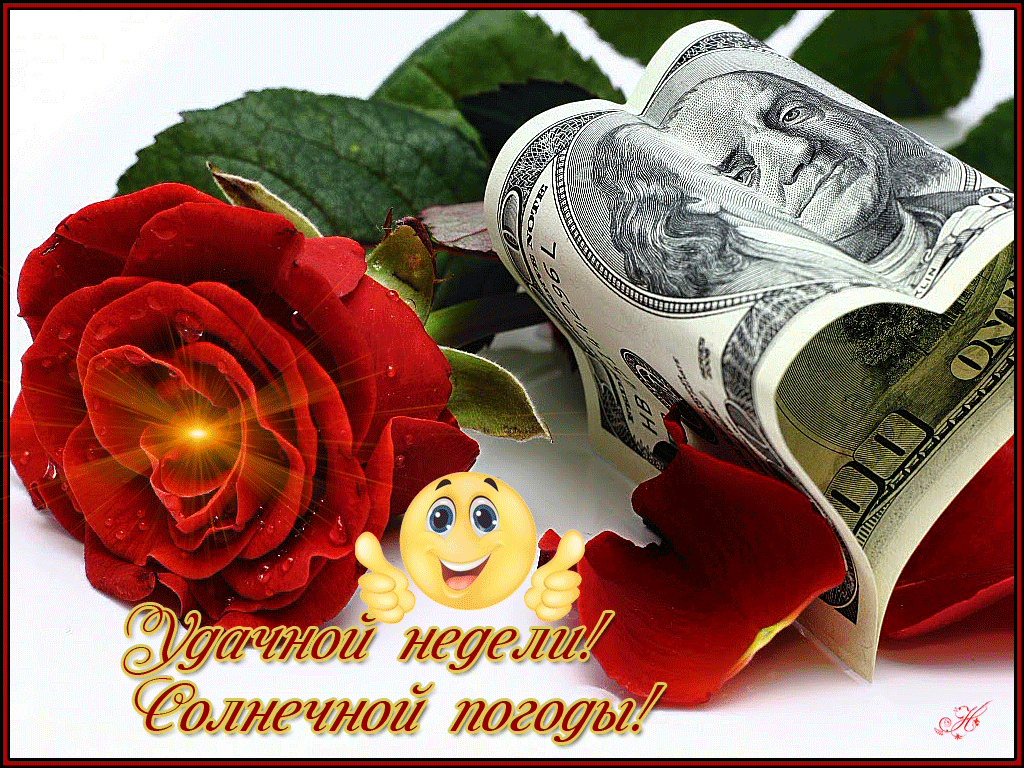 Открытка Удачи - Открытка: Красная роза и банкноты, поздравление | Красивая открытка #154