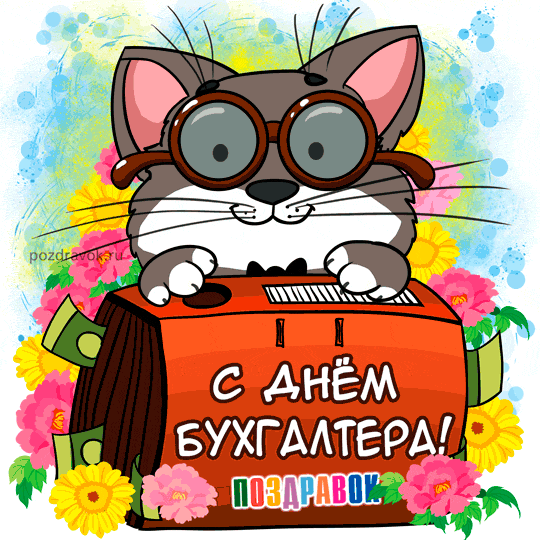 Открытка День бухгалтера - С Днём бухгалтера! Открытка с котом в очках | Красивая открытка #21