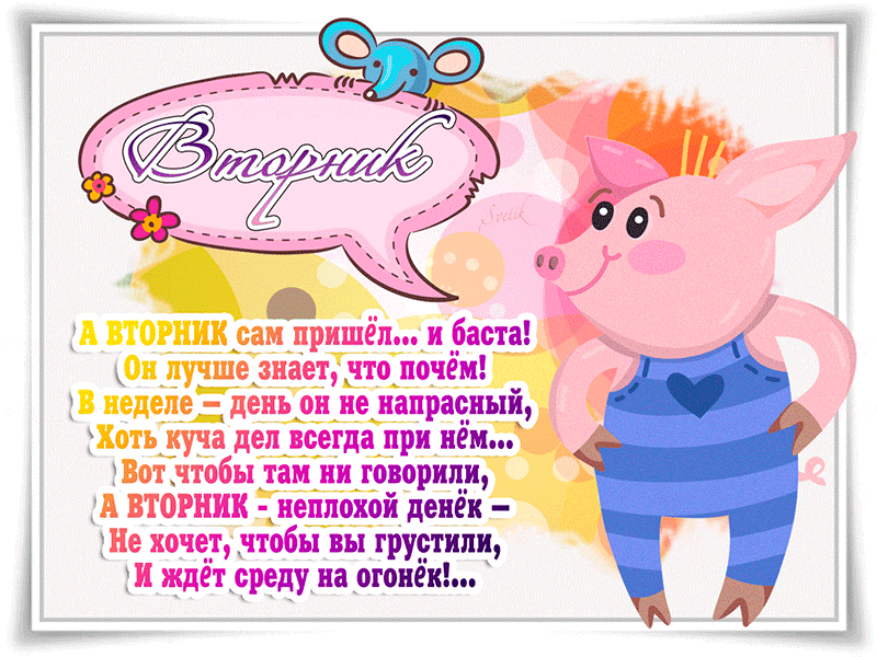 Открытка Открытки на вторник - Открытка "Вторник": милые поросята и цветы | Красивая открытка #97