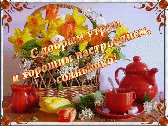 Открытка Доброе утро - Открытка с цветами и чаем | Красивая открытка #179