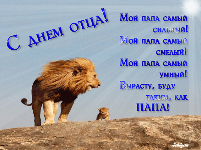 Открытка День отца - Открытка с днем отца: Лев на фоне заката | Красивая открытка #62