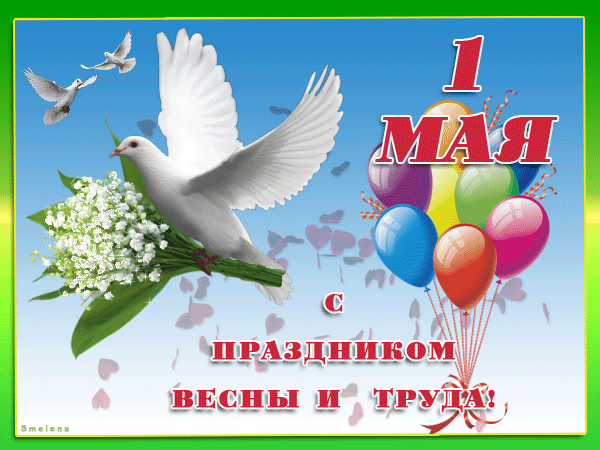 Открытка 1 мая - Открытка с 1 мая: голуби, лилии и шарики | Красивая открытка #339