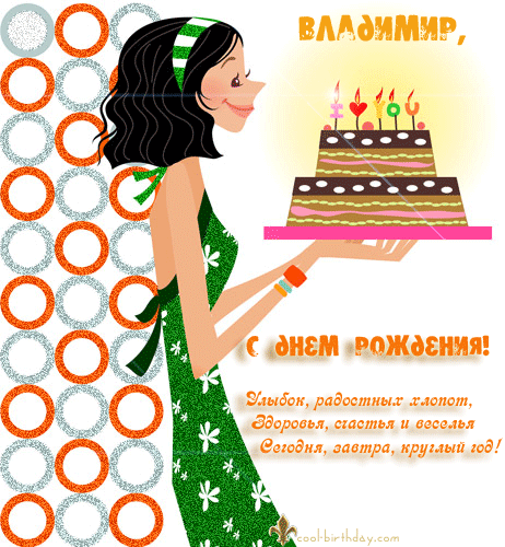 Открытка открытки с именем Владимир - Открытка с днем рождения: девушка с тортом | Красивая открытка #137