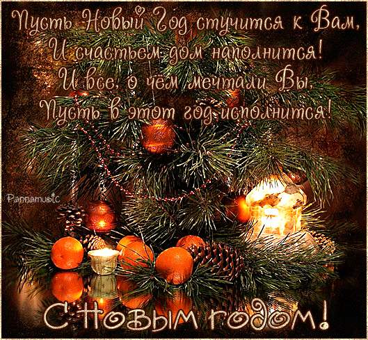 Открытка Открытки с новым годом - Новогодняя открытка: ель, шишки, апельсины, свечи | Красивая открытка #107