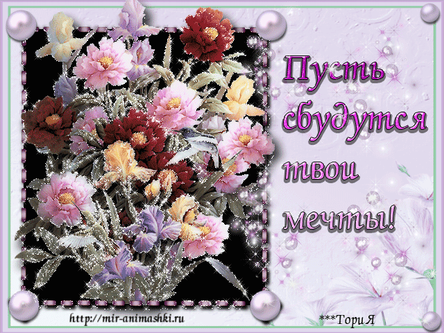 Открытка Открытки пусть сбудутся мечты - Открытка с цветами: розы, фиалки, пионы  анимированные картинки | Красивая открытка #28