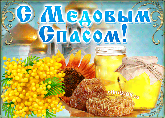 Открытка Медовый спас - Открытка с медом, сотами и растением | Красивая открытка #242