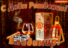 Открытка открытки с именем Владимир - Открытка с виски и праздничной атрибутикой | Красивая открытка #240